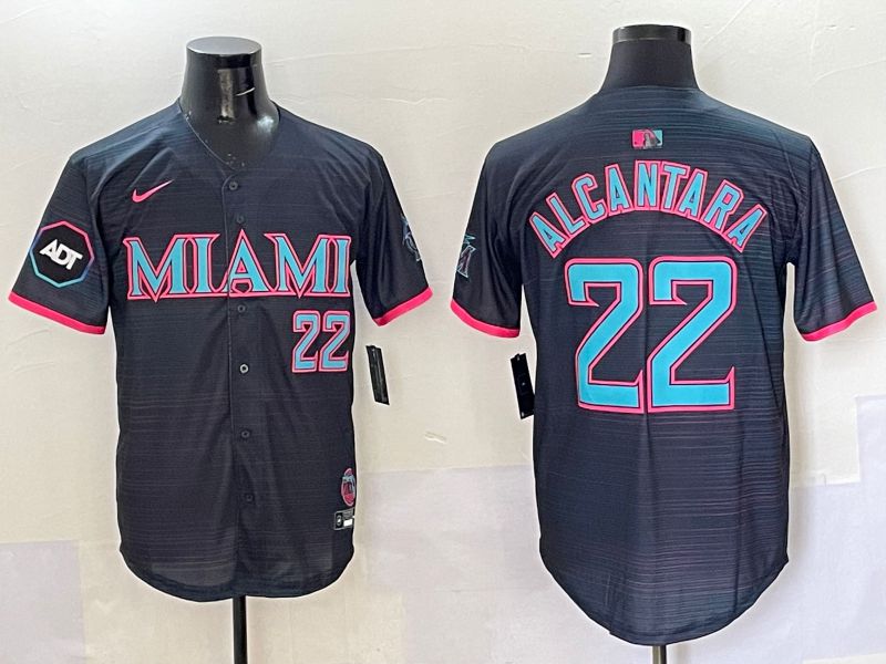Men 2025 Miami Marlins #22 Alcantara Black Joint Name Nike MLB Jersey style 10->miami marlins->MLB Jersey